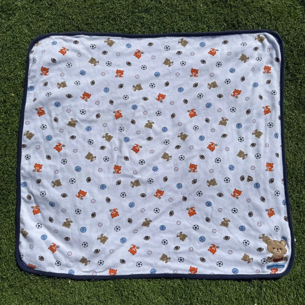 Vtg Child of Mine by Carters Little Champ Sports Baby Blanket Cotton‎ Bear 28x26